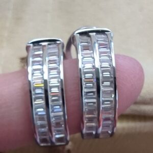 JTV Silver Double Row Crystal Hoop Earrings